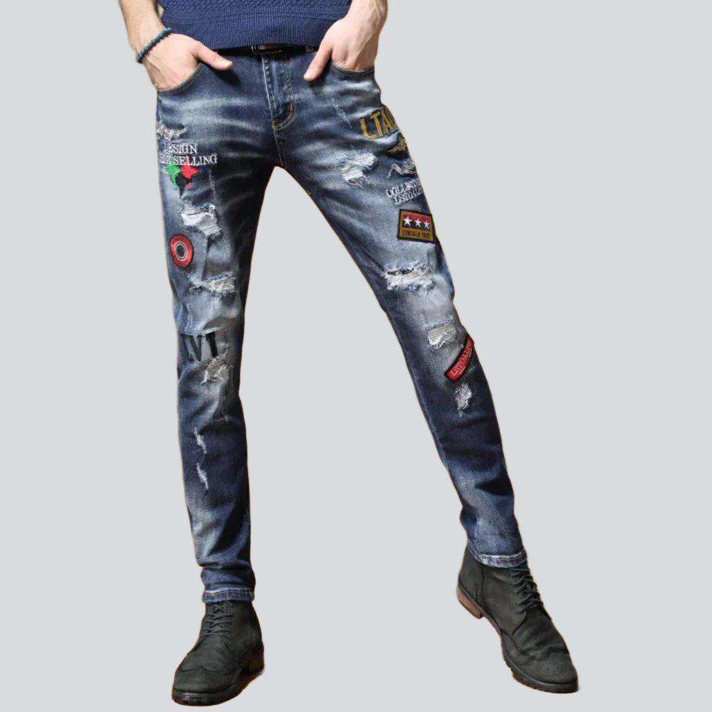 Whiskered embroidery men's jeans - Image 3