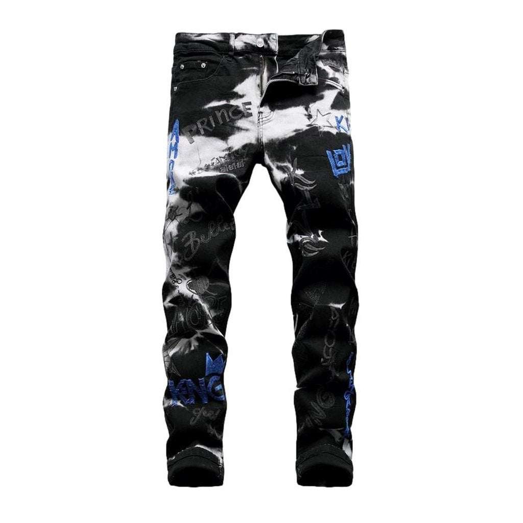 White bleach embroidered men's jeans - Image 2