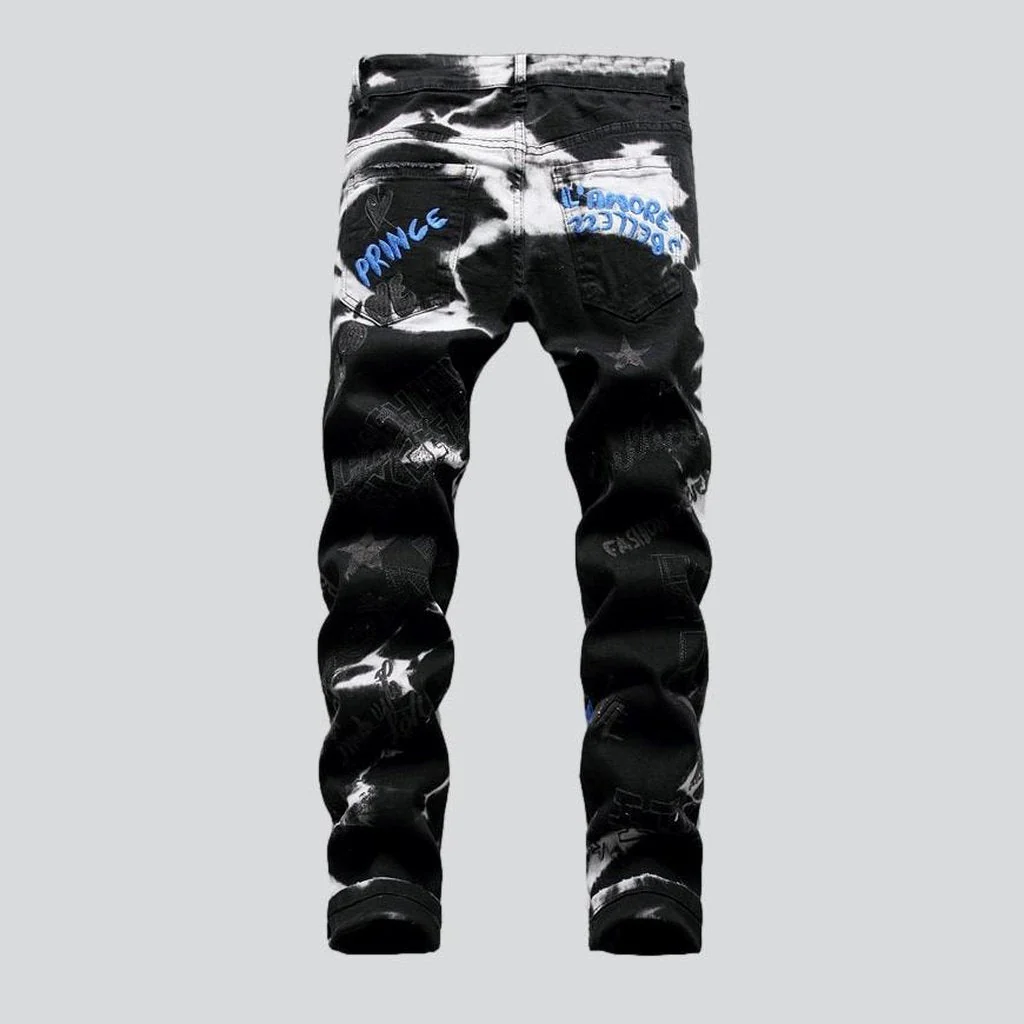 White bleach embroidered men's jeans - Image 3
