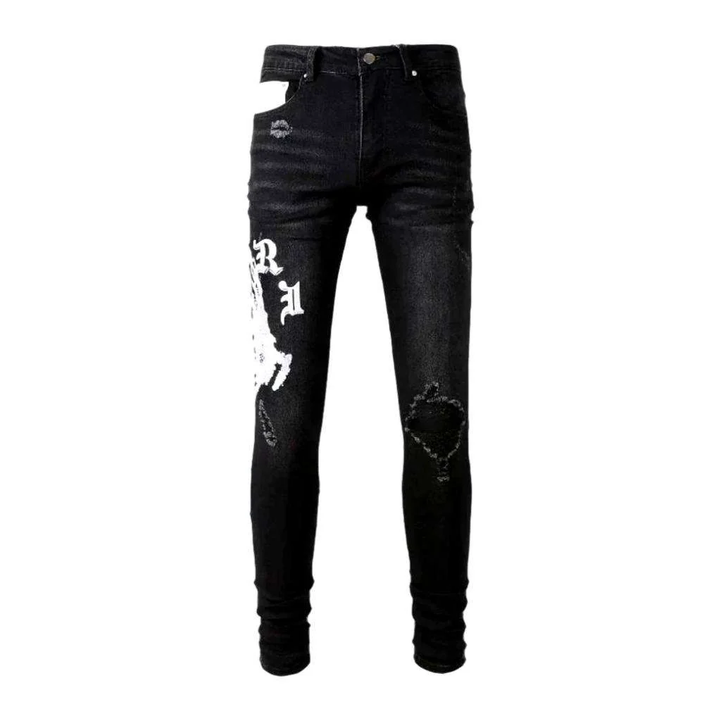 White embroidery black skinny jeans - Image 2