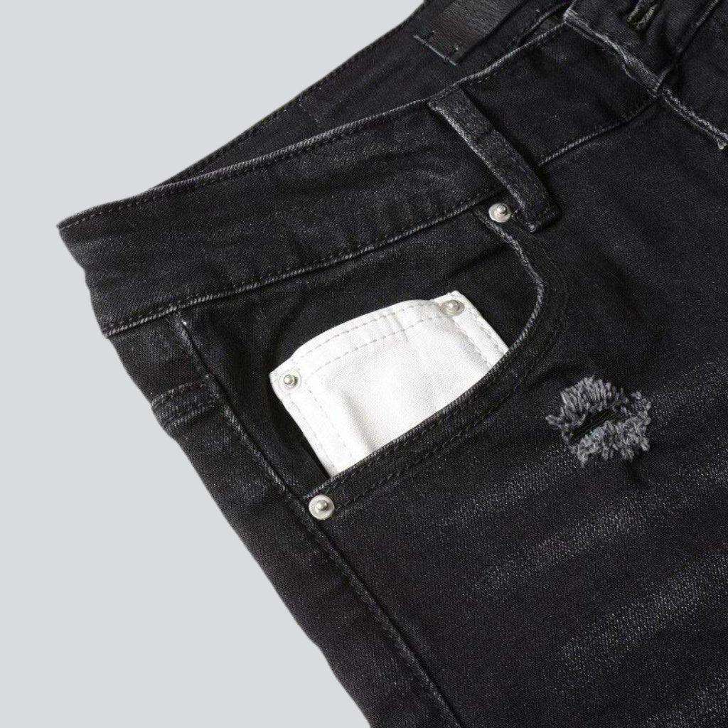 White embroidery black skinny jeans - Image 4