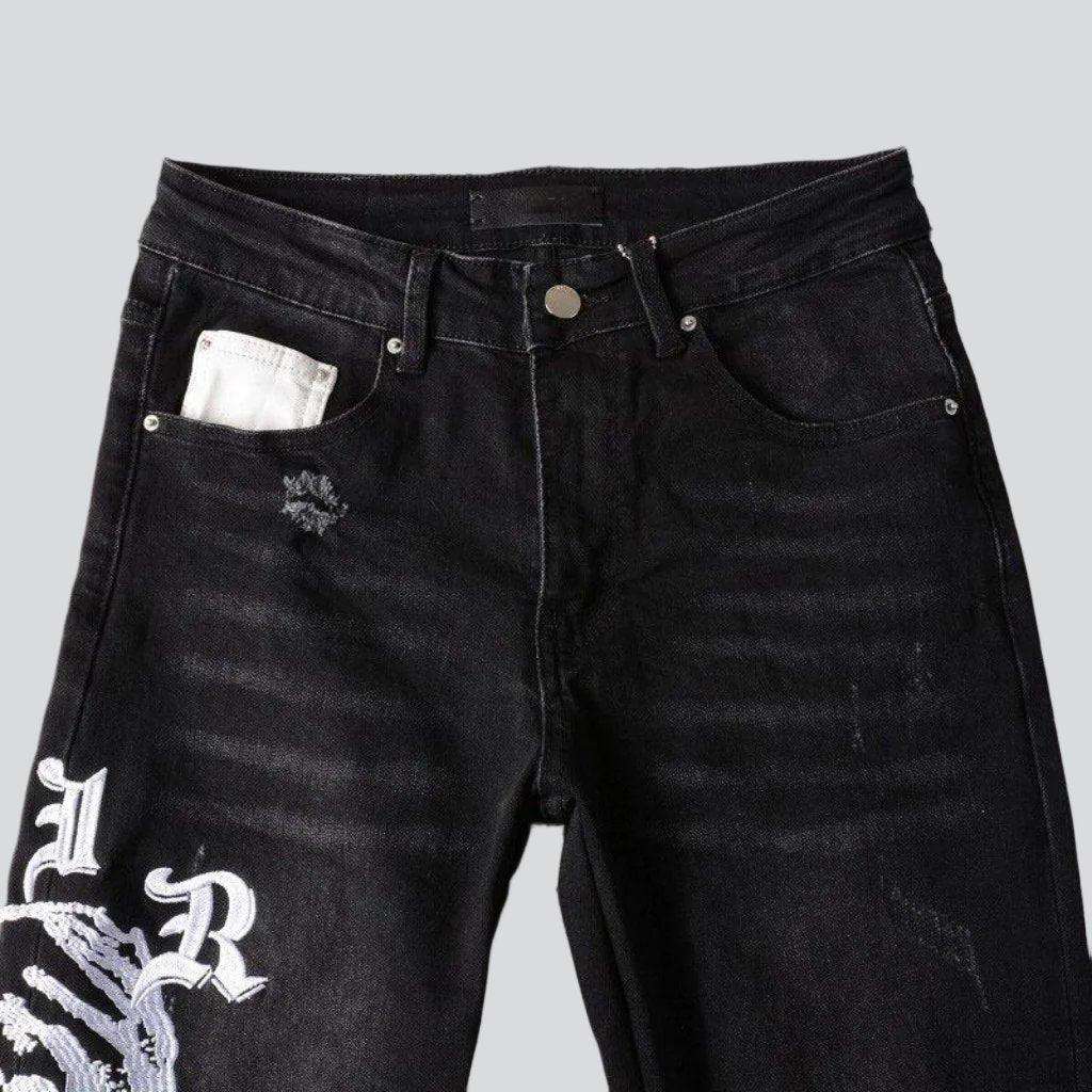 White embroidery black skinny jeans - Image 5