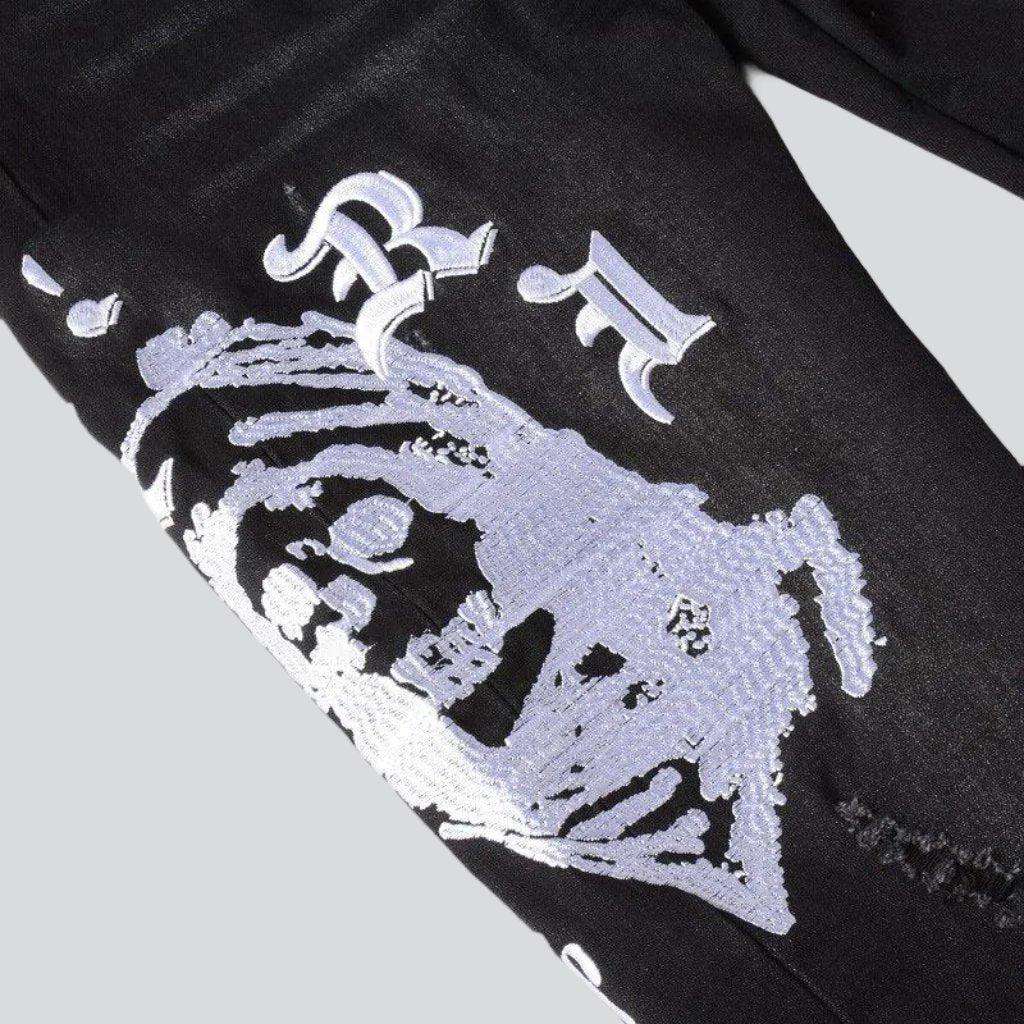 White embroidery black skinny jeans - Image 9