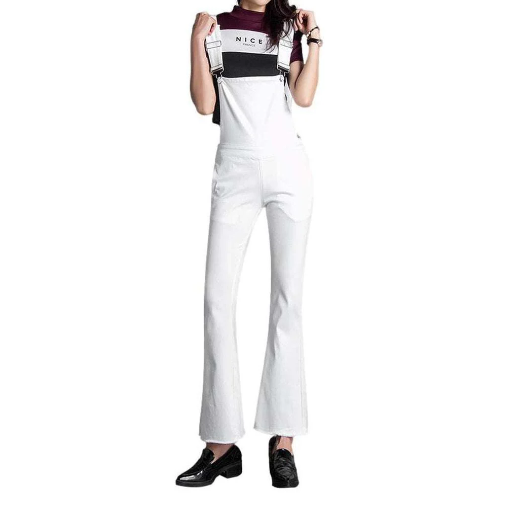 White flared women's denim jumpsuit - Image 2