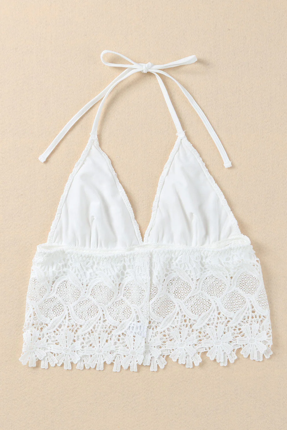 White Floral Lace Crochet Halter Backless Bralette - Image 6