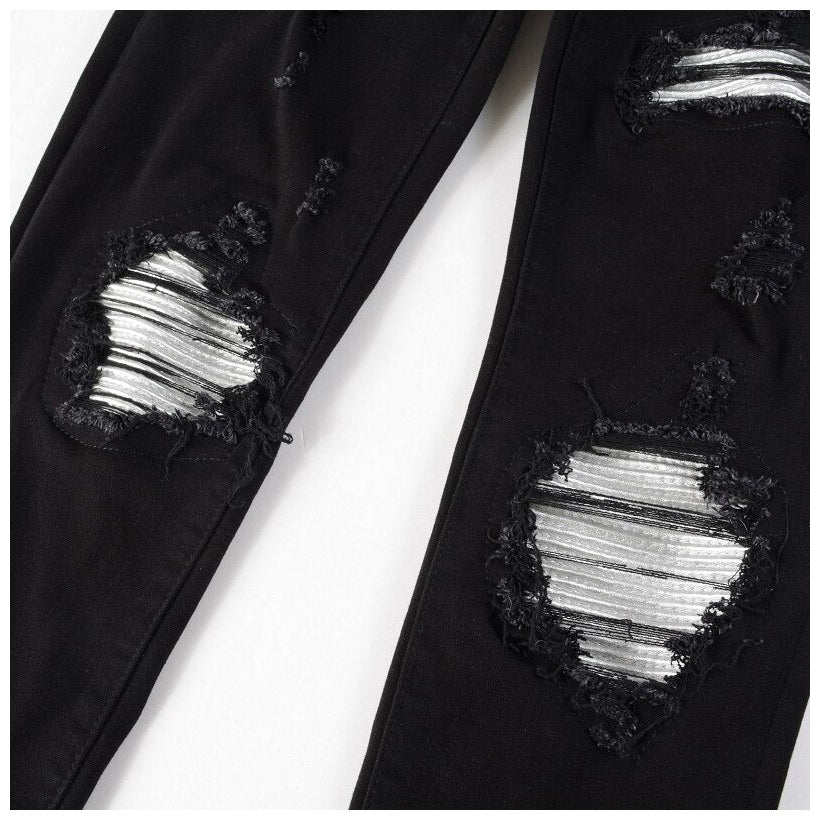White patch ripped biker jeans - Image 8