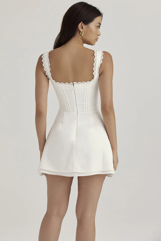 White Pin Pleated Mini Dress - Image 9