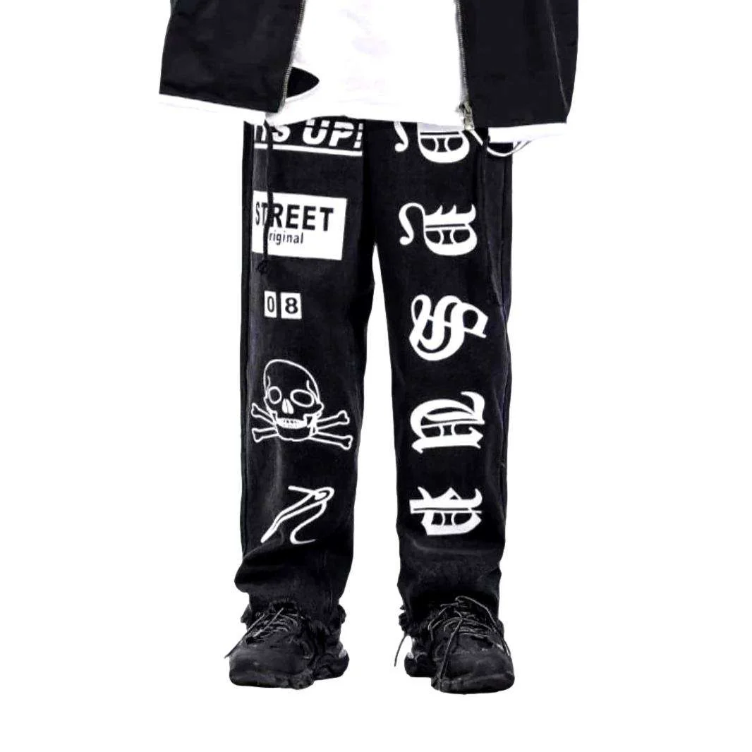 White printed baggy men's jeans - Image 2