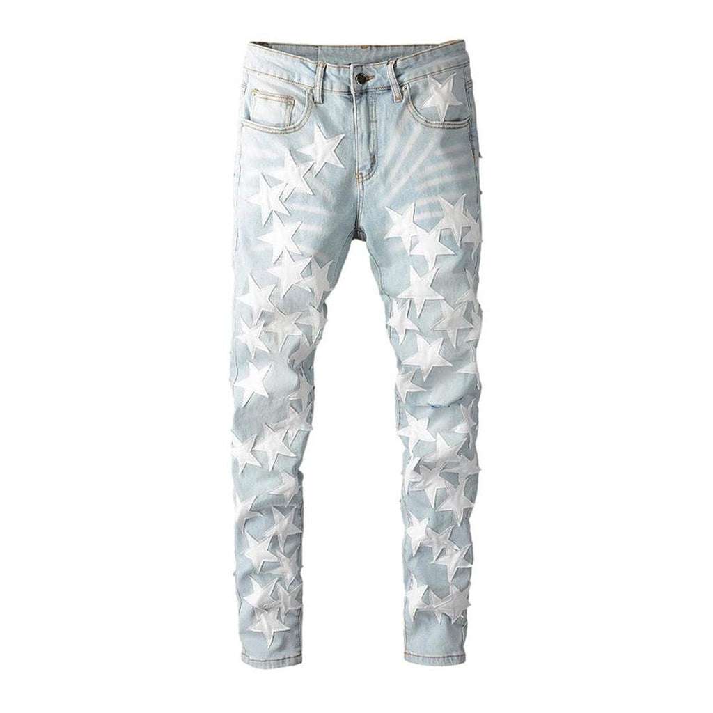 White stars embroidery men's jeans - Image 2