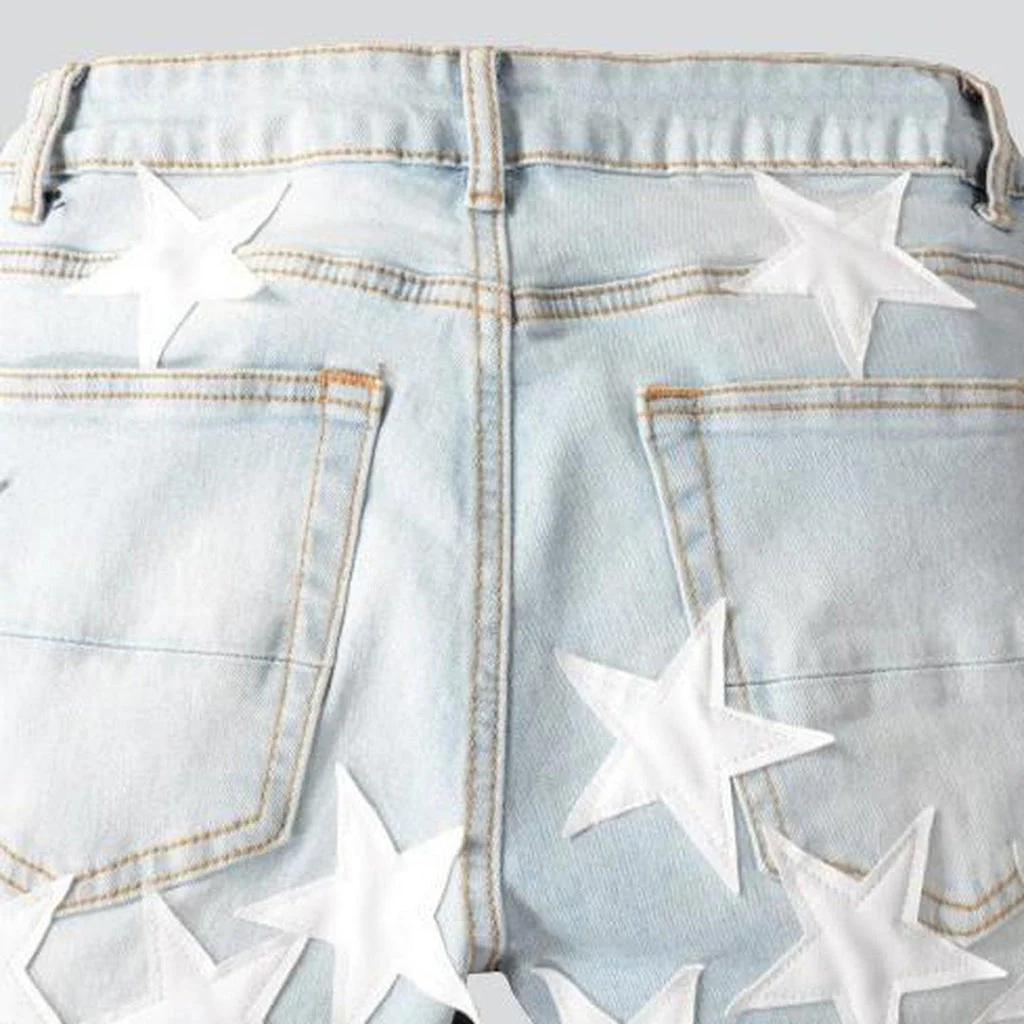 White stars embroidery men's jeans - Image 5