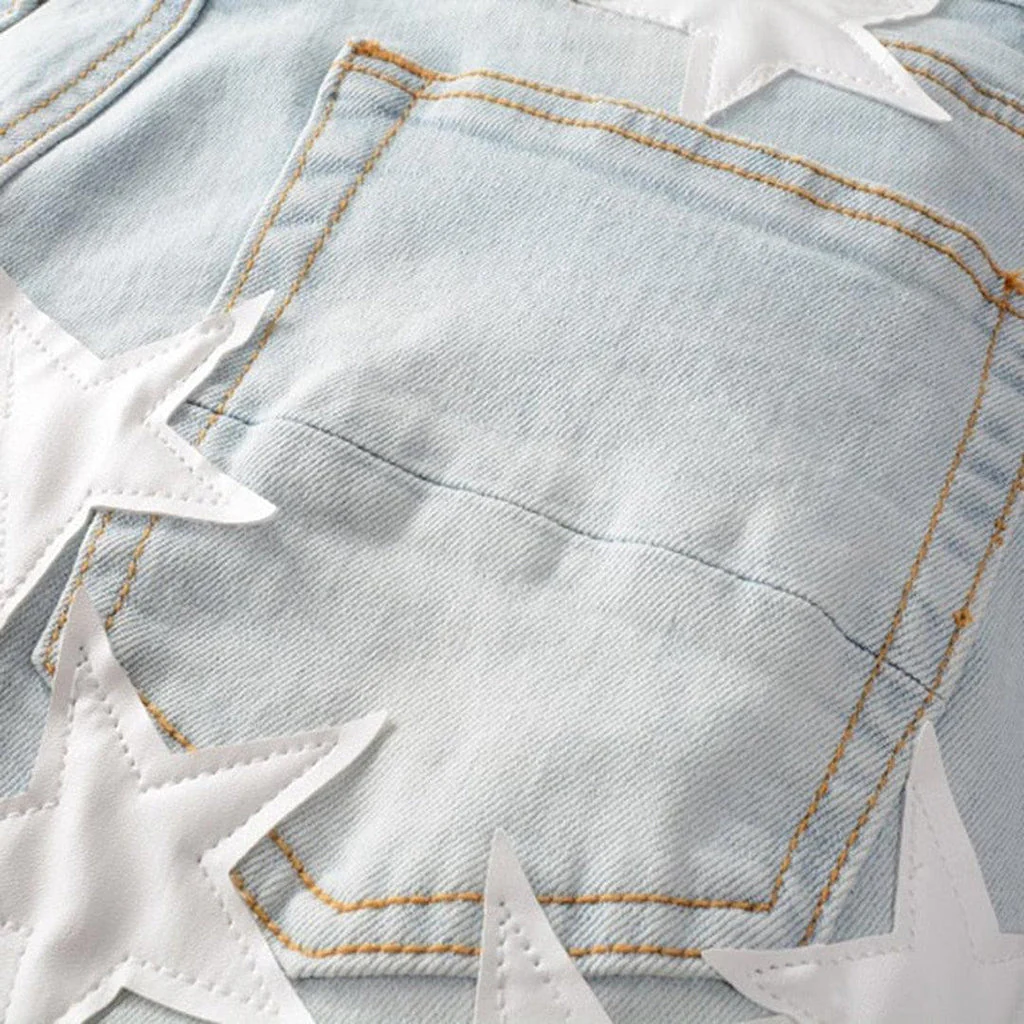White stars embroidery men's jeans - Image 8