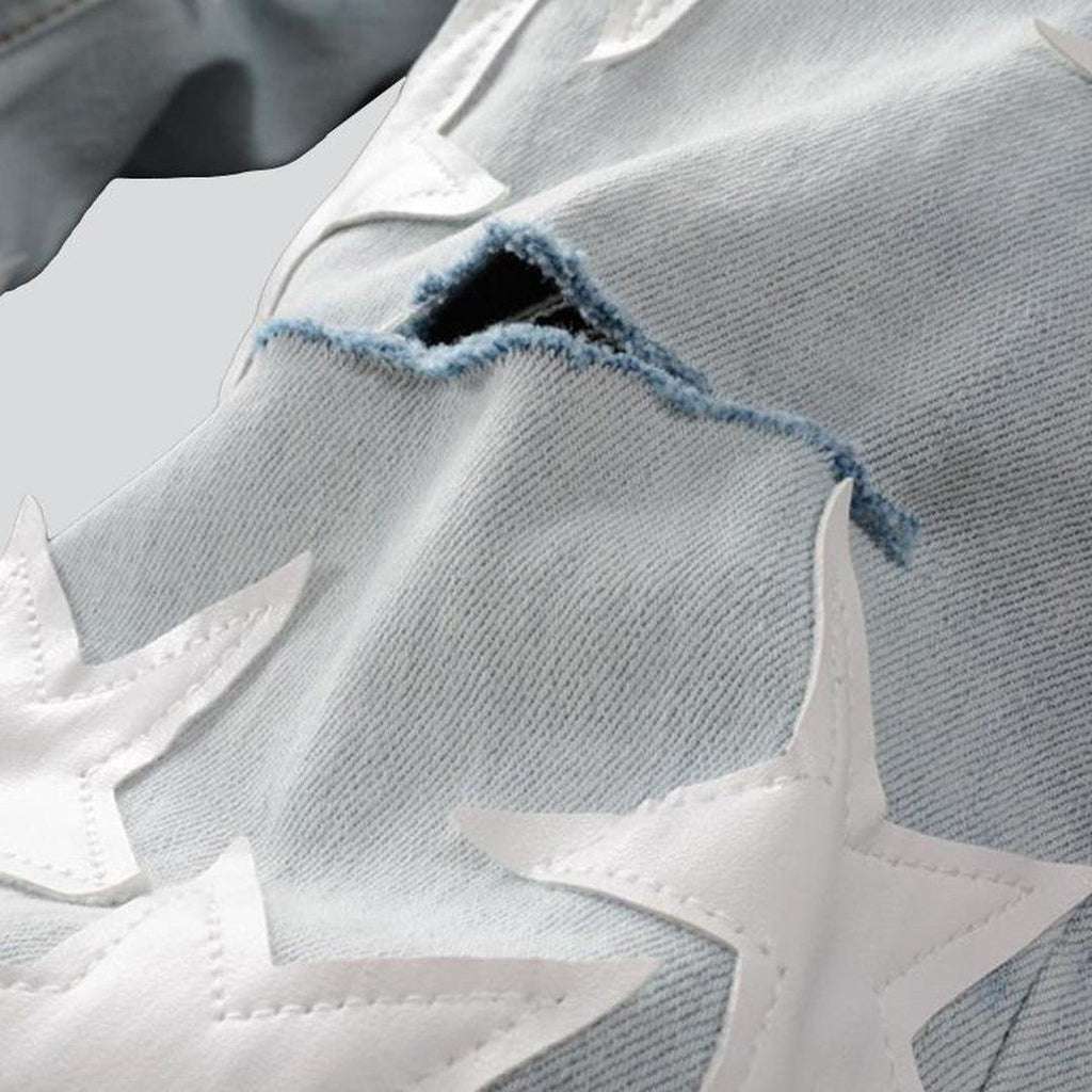 White stars embroidery men's jeans - Image 9