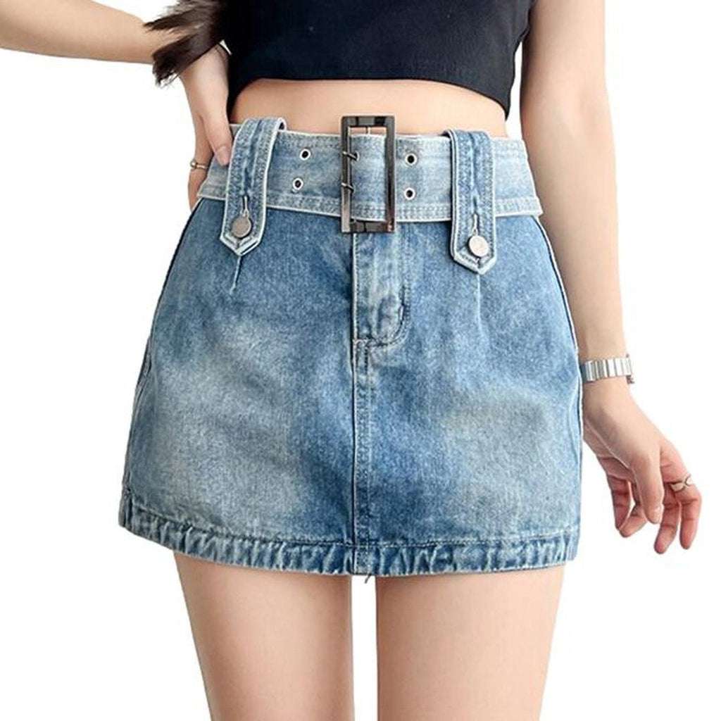 Wide belt mini denim skirt - Image 2