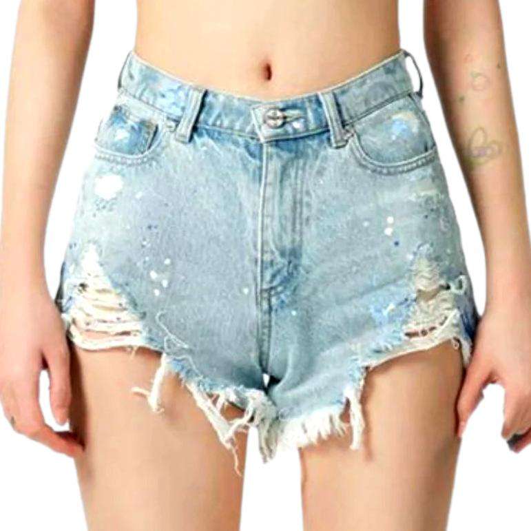 Wide distressed denim shorts - Image 2