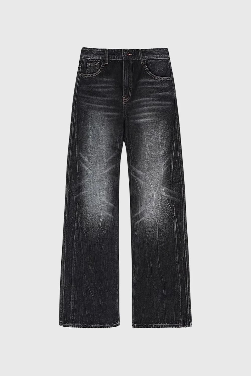 Wide Jeans with Washed Details - Grey - Image 3