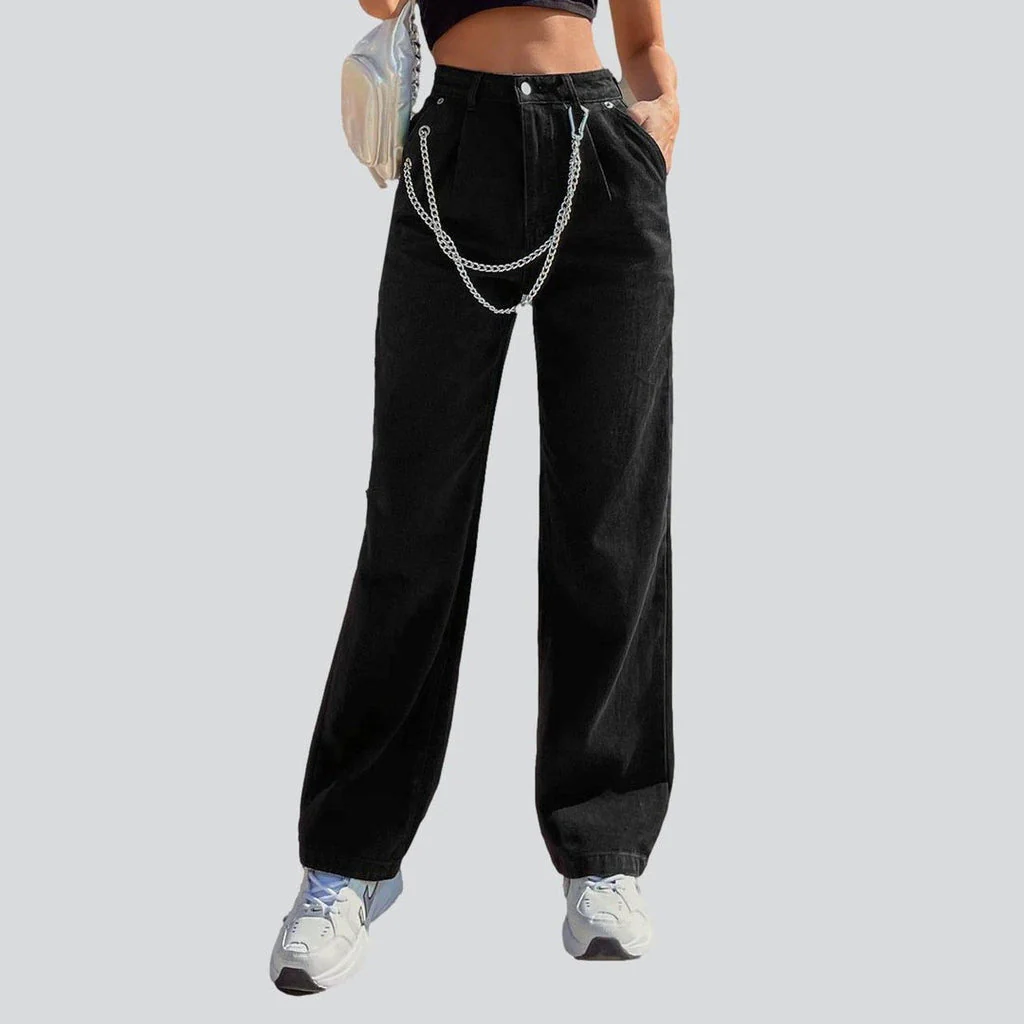 Wide-leg black jeans with chain