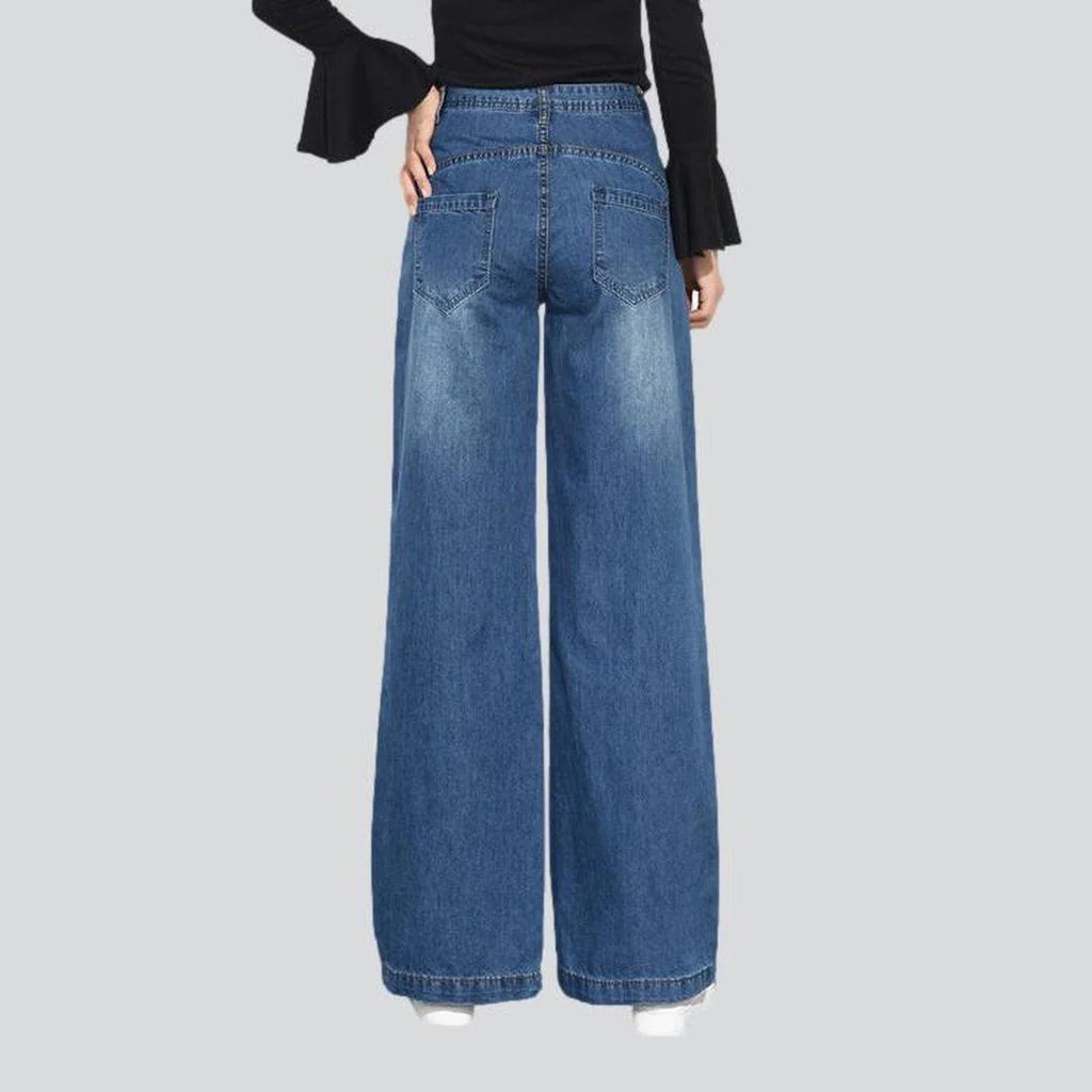 Wide-leg blue women's denim pants - Image 4