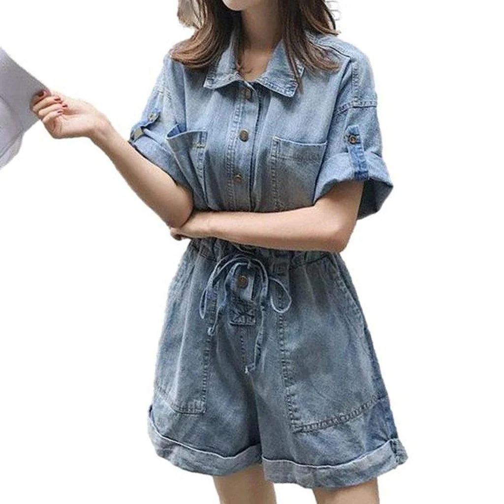 Wide leg denim overall shorts - Image 2