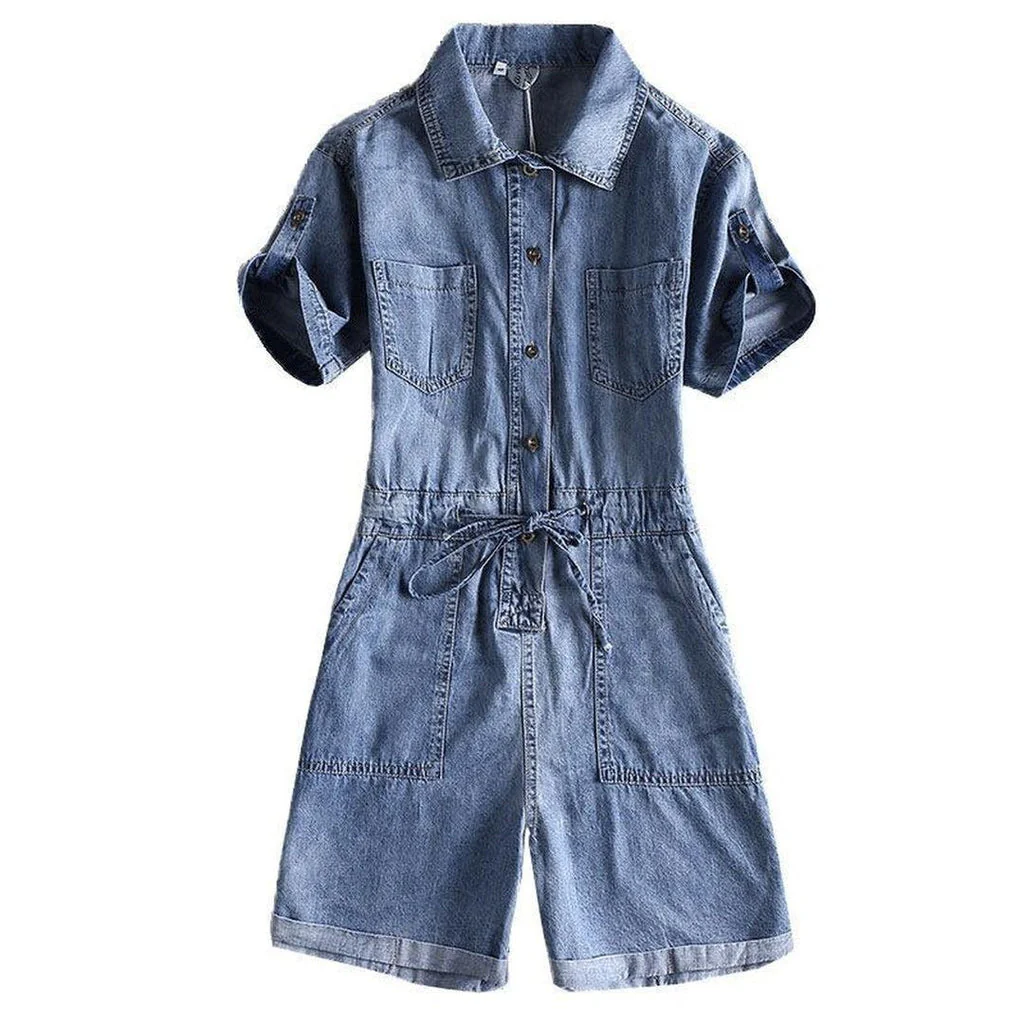 Wide leg denim overall shorts - Image 4