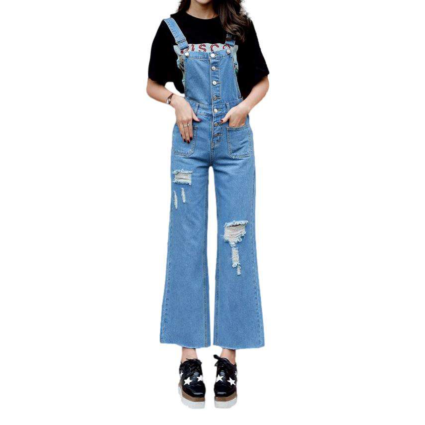 Wide-leg distressed women's denim jumpsuit - Image 2
