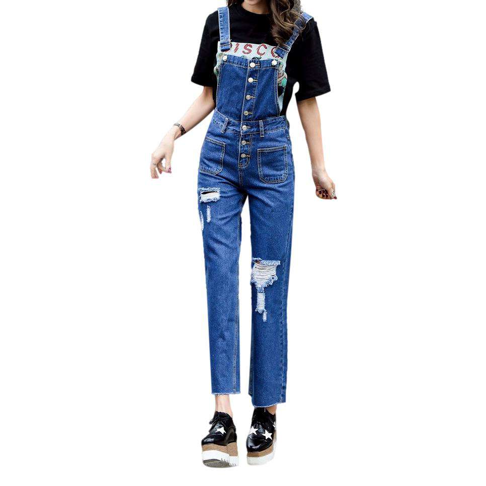 Wide-leg distressed women's denim jumpsuit - Image 3