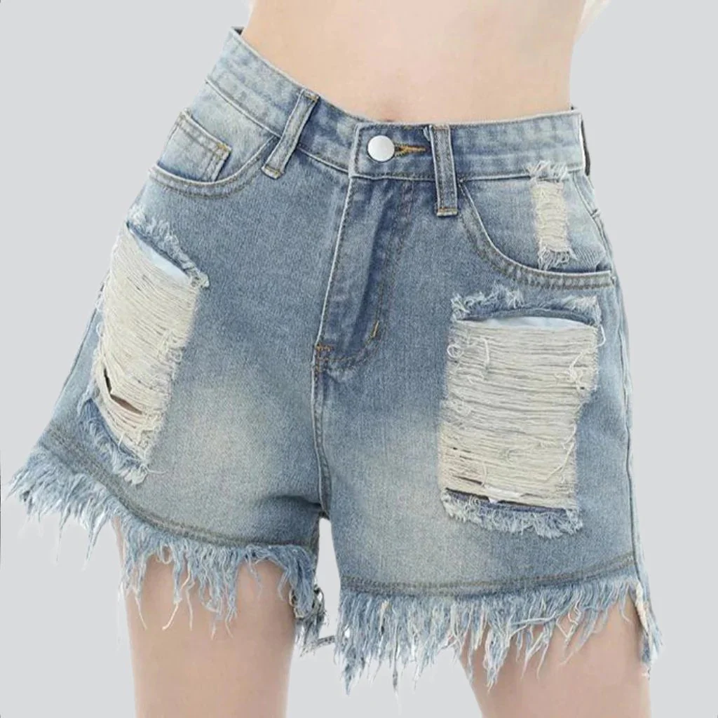 Wide-leg ripped women's denim shorts - Image 3