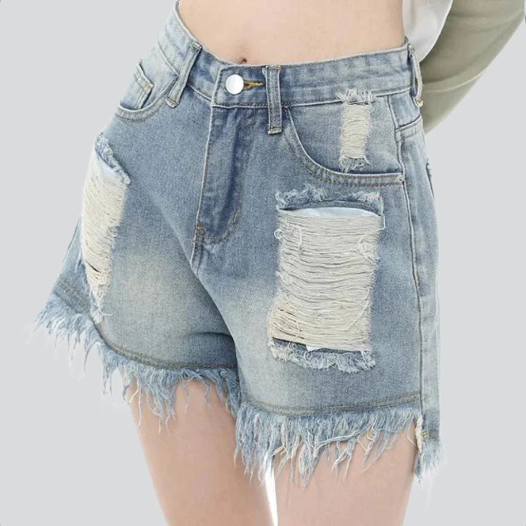 Wide-leg ripped women's denim shorts - Image 4