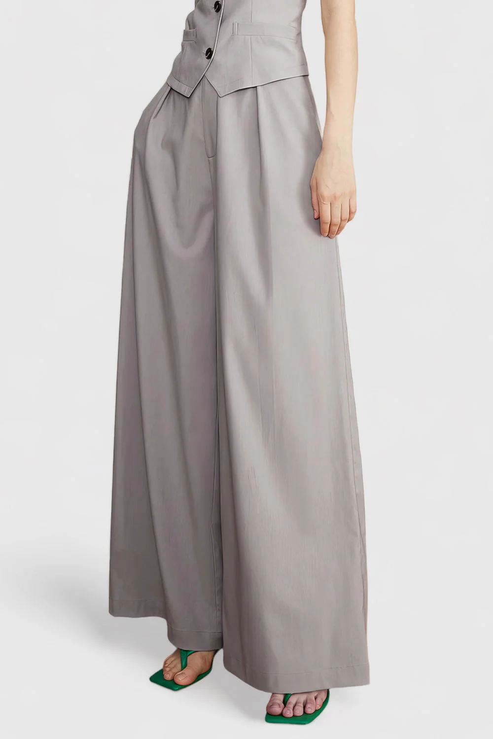 Wide Leg Trousers - Grey - Image 4
