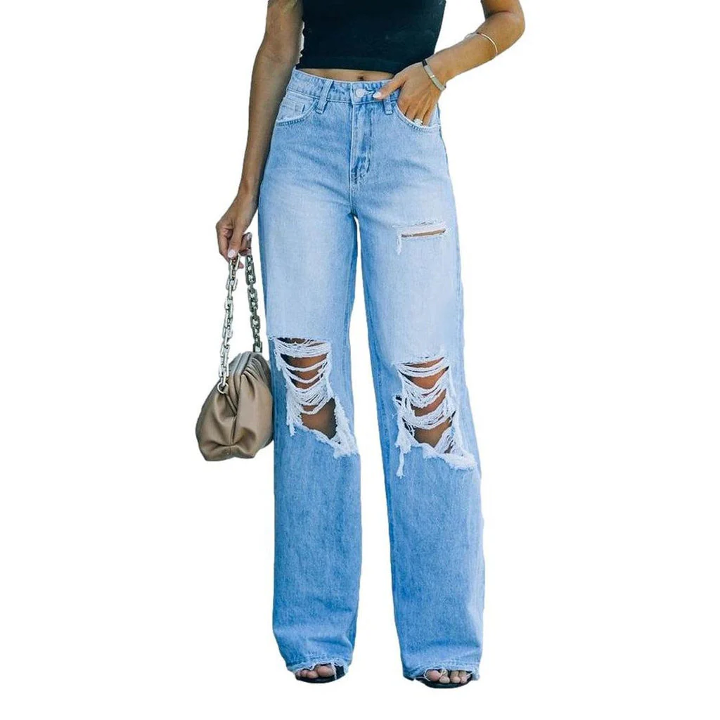 Wide leg women's distressed jeans - Image 2