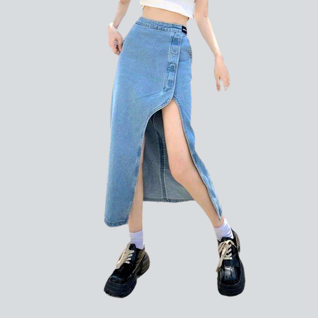 Wide slit women's denim skirt - Image 4