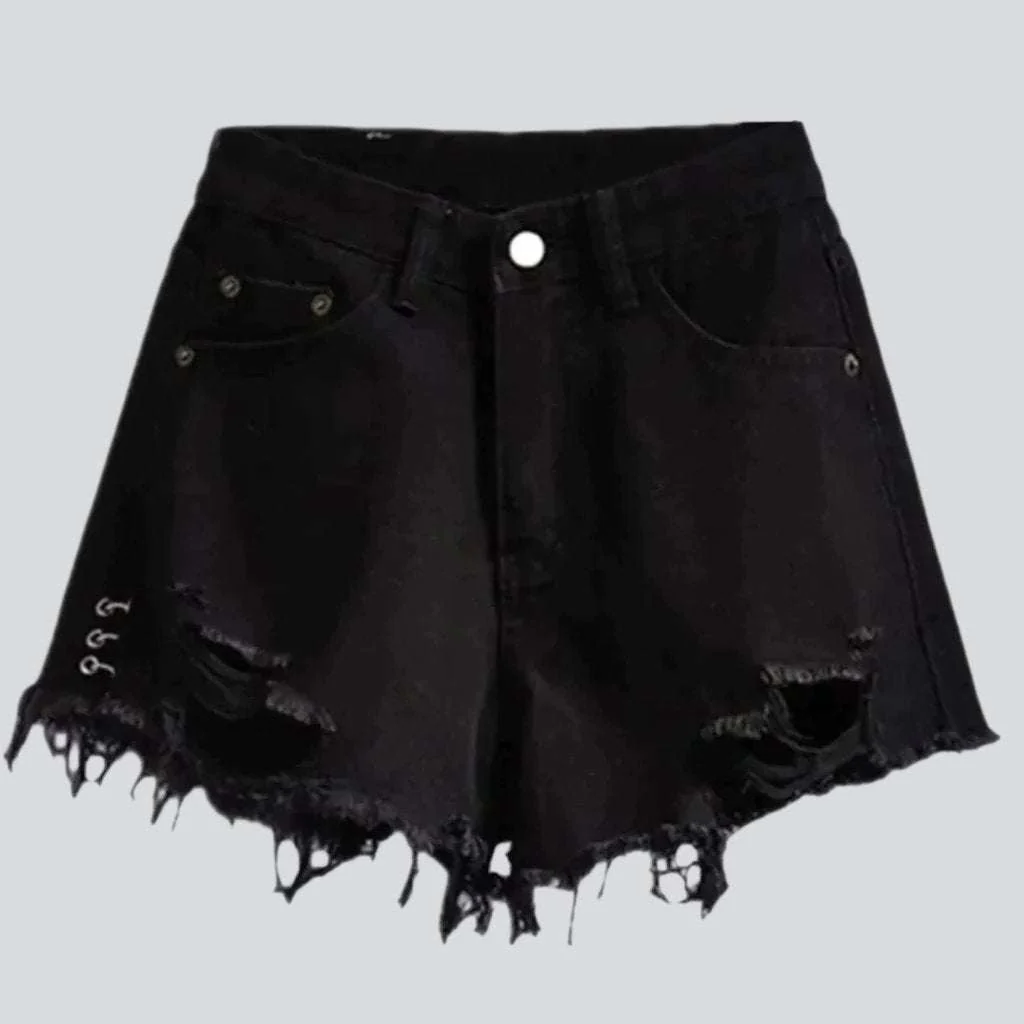 Wide women's distressed denim shorts - Image 7