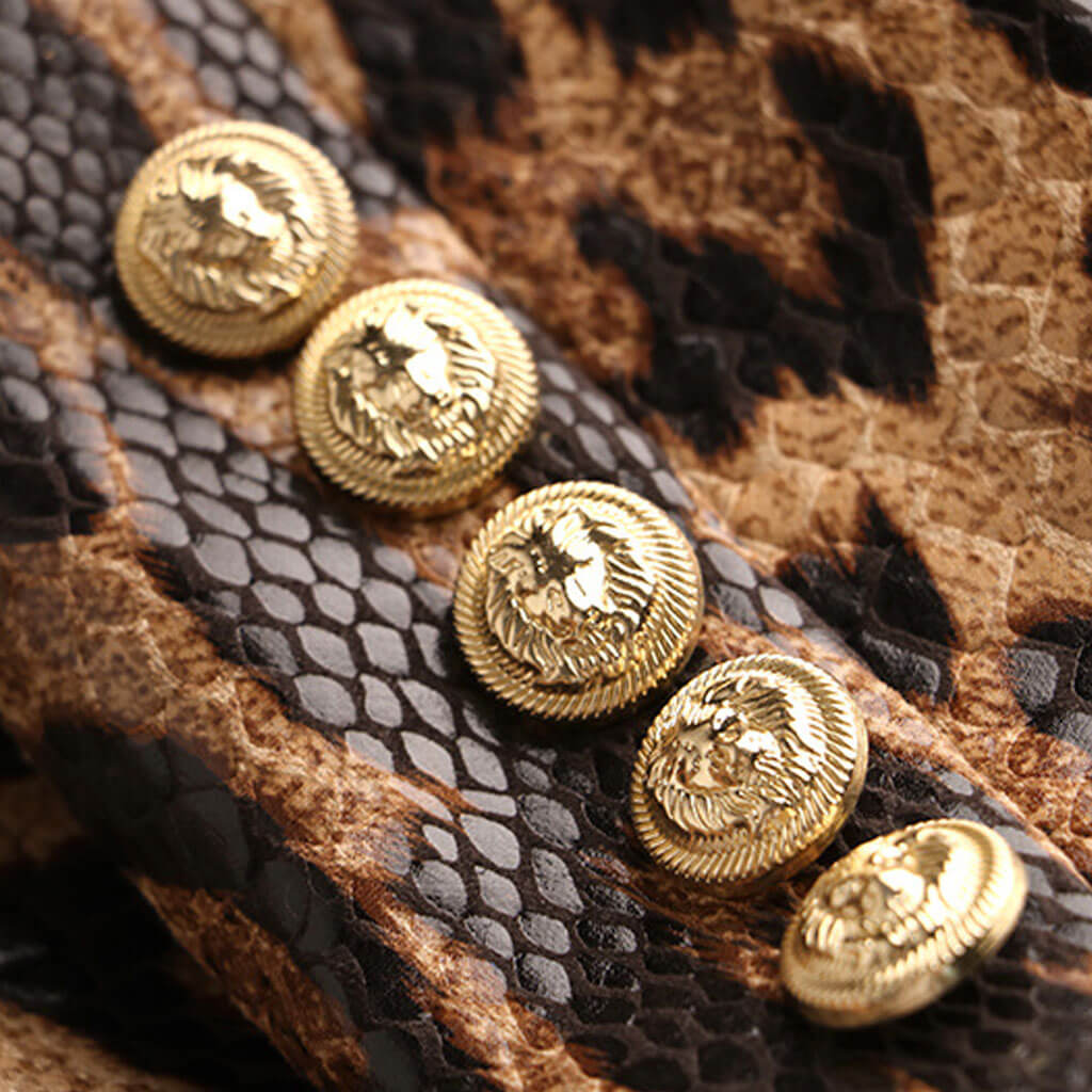 Wild Leopard Print Vegan Leather Peak Lapel Double Breasted Tailored Blazer - Image 5