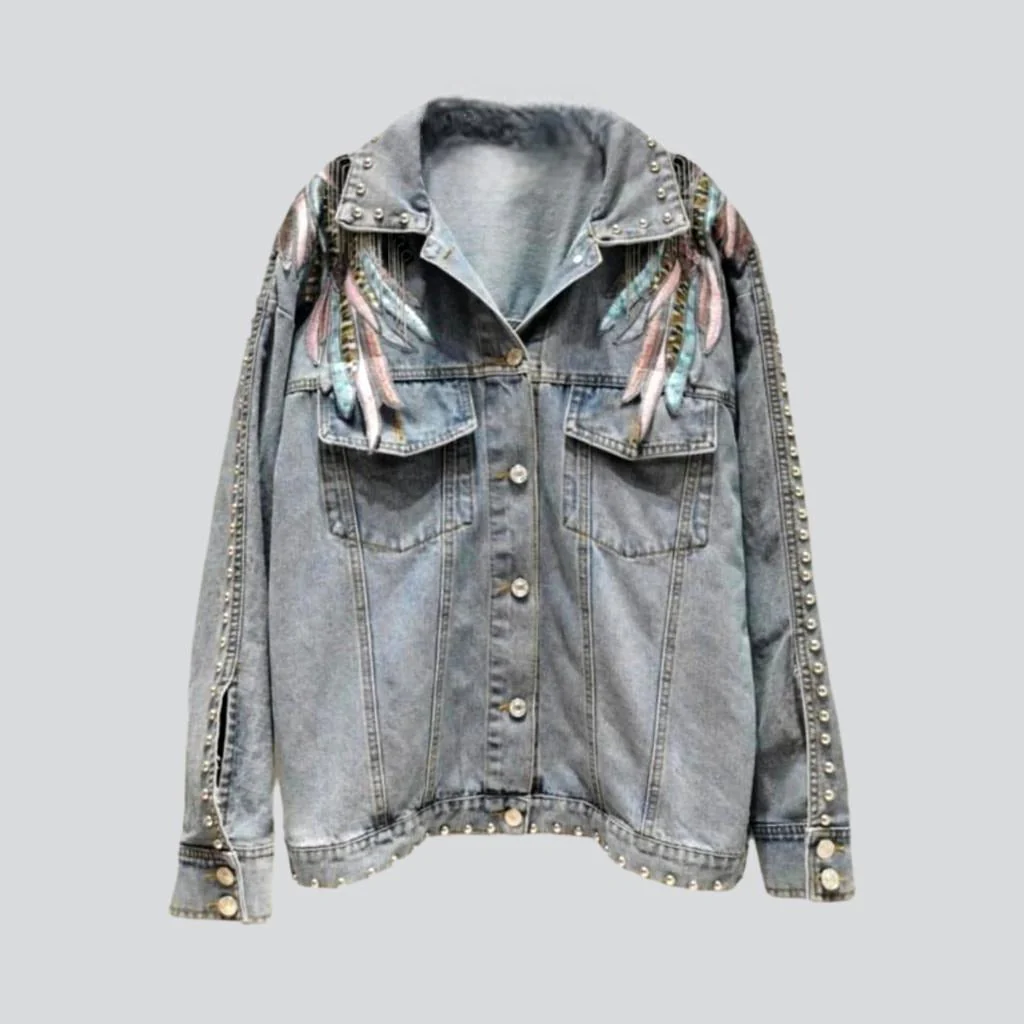 Wings embroidery women's denim jacket - Image 3
