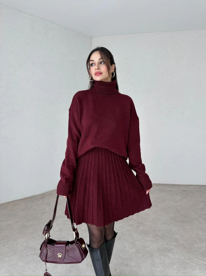 Winona Turtleneck Sweater Pleated Skirt Set - Image 12