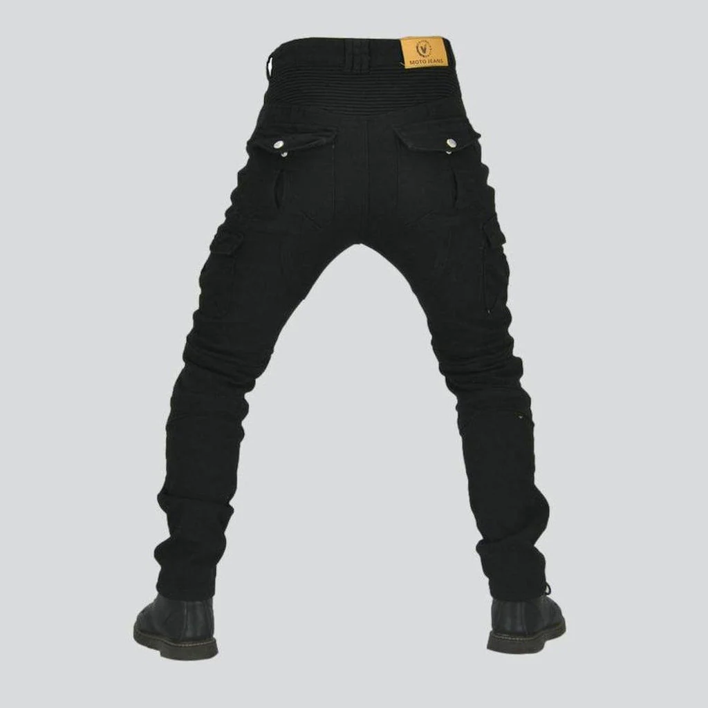 Winter black men's biker jeans - Image 3