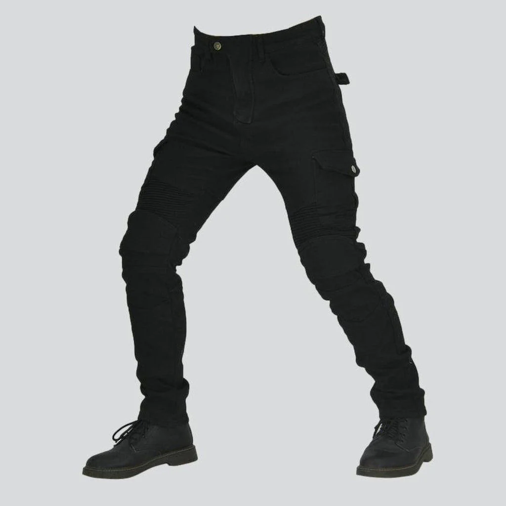 Winter black men's biker jeans - Image 4