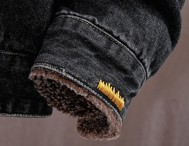 Winter black men's denim jacket - Image 5