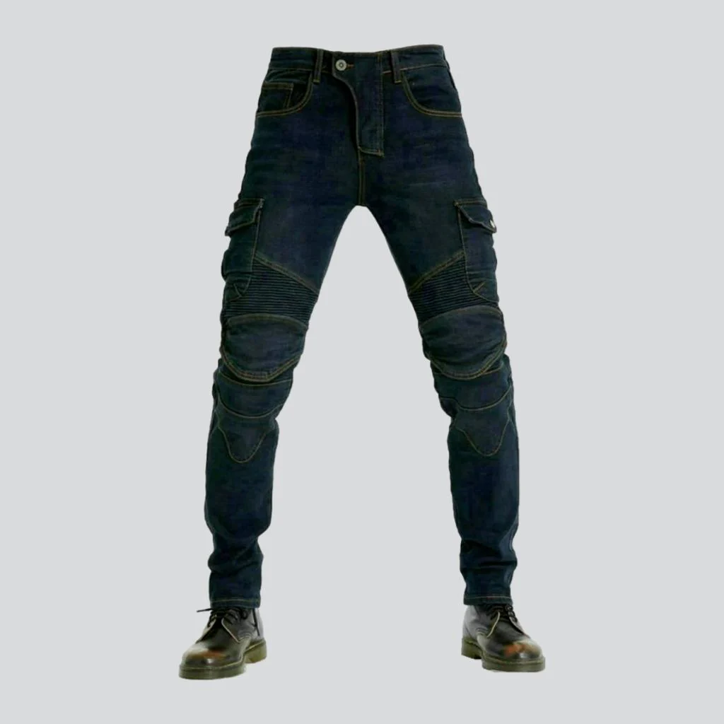 Winter dark men's biker jeans