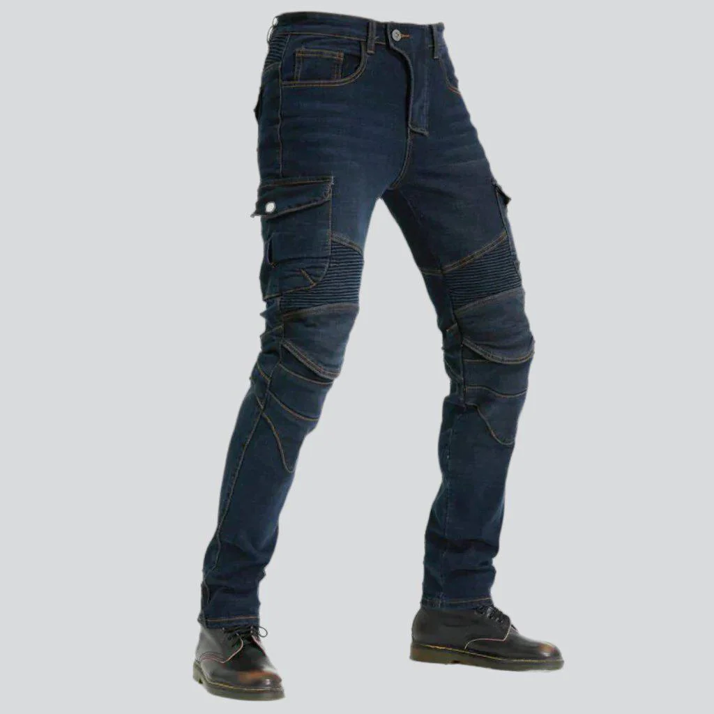 Winter dark men's biker jeans - Image 3