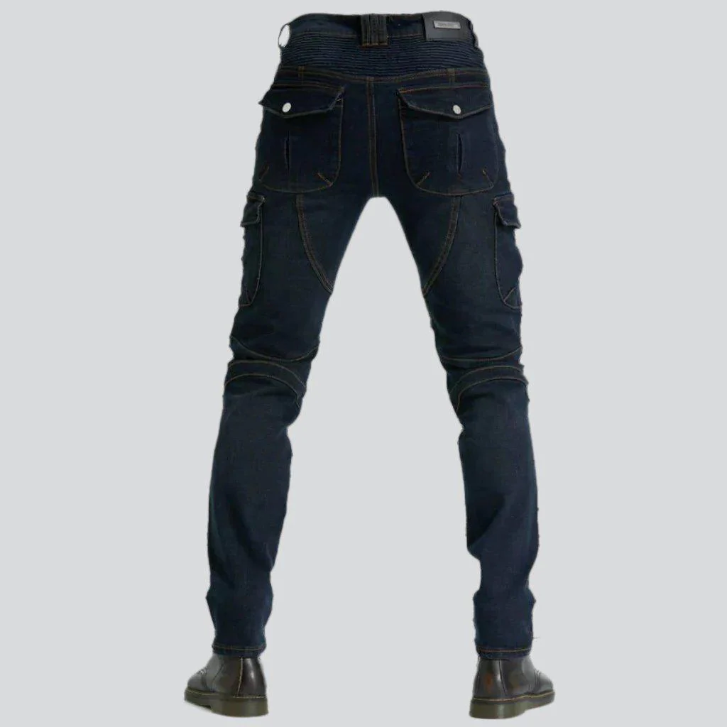 Winter dark men's biker jeans - Image 5