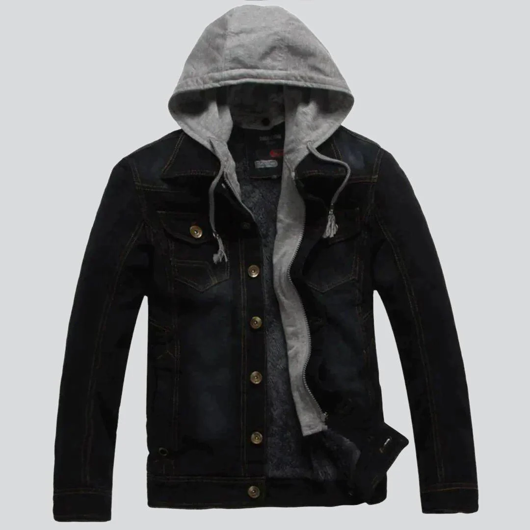 Winter hooded men's denim jacket - Image 7