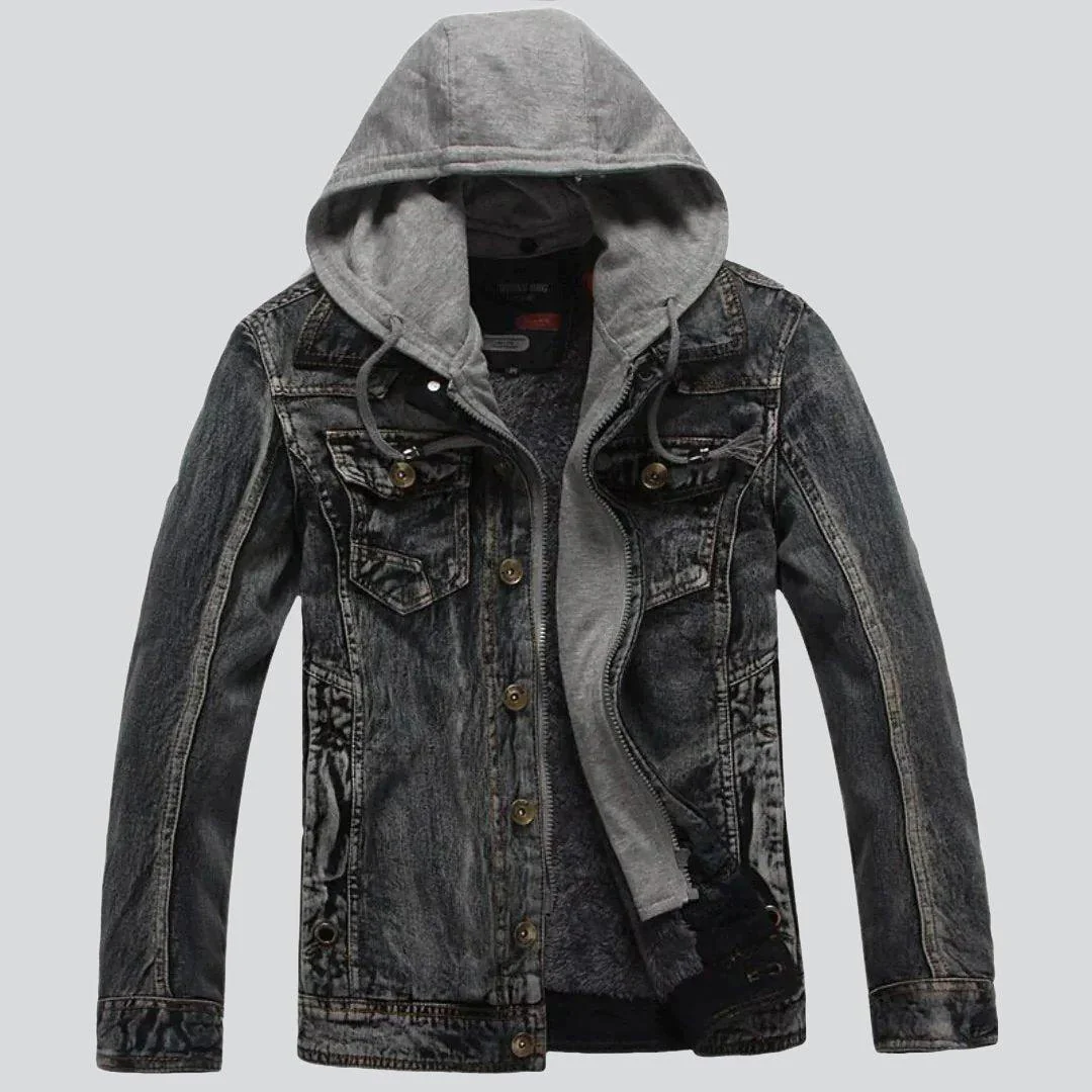 Winter hooded men's denim jacket - Image 8