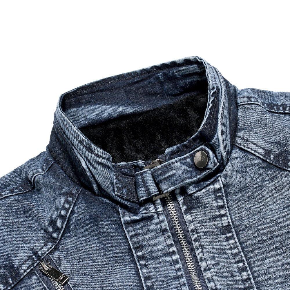Winter men's moto denim jacket - Image 5