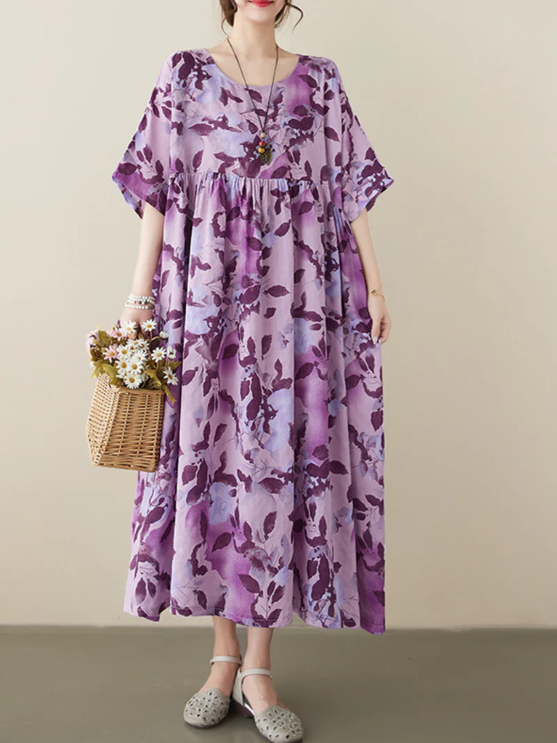 Wonder Cotton Round Neck Floral Smock Dress - Image 4