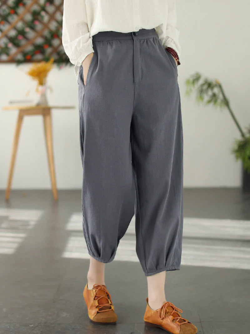 Women Fashion Casual Elastic Waist Loose Long Harem Bottom Trousers - Image 4