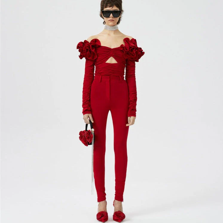 JUNKO FLowER RUCHED Hollow Out Long Sleeve TOP - Image 6