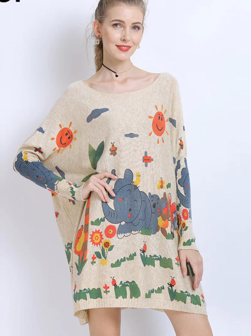 womenn's midi length elephant print pullover sweater spot top - Image 3