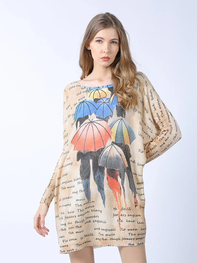 midi length loose cartoon printing sweater Top