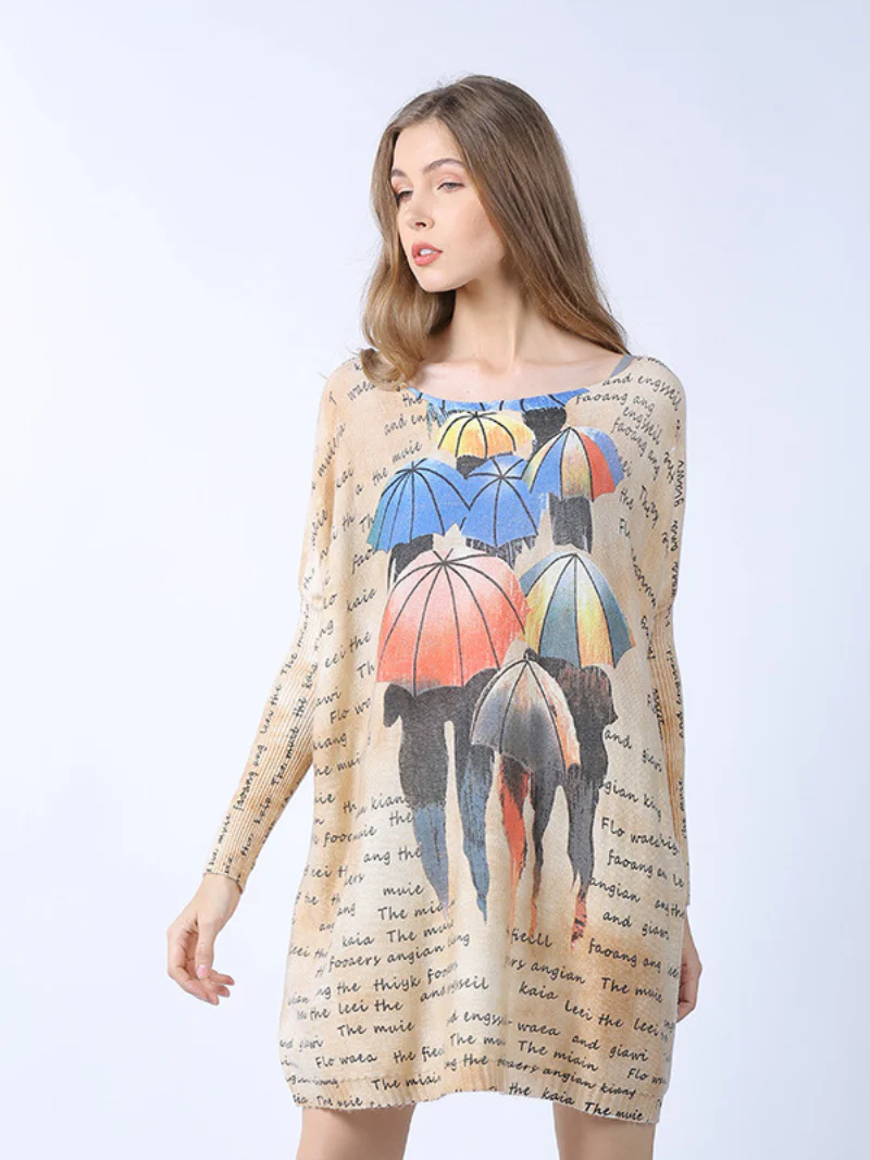 midi length loose cartoon printing sweater Top - Image 3