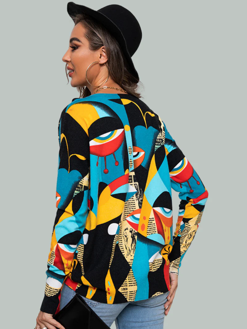 Autumn Winter Printing Round Neck Pullover knitted TOP - Image 3